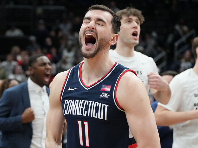 WASHINGTON, DC- JANUARY 17: Alex Karaban #11 of the Connecticut Huskies is introduced before a college basketball game against the Georgetown Hoyas at the Capital One Arena on January 17, 2026 in Washington, DC.