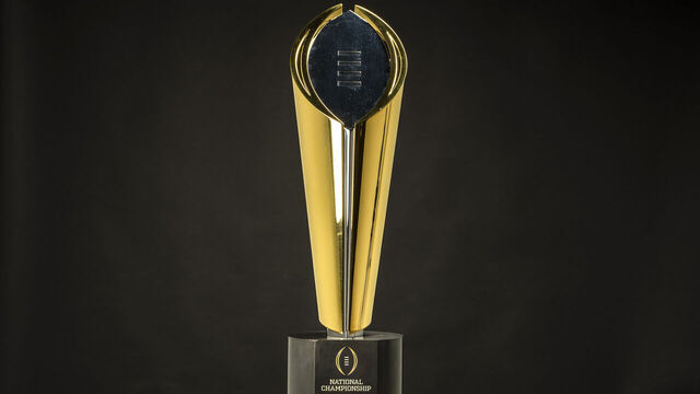 HOUSTON, TEXAS - JANUARY 4: The College Football Playoff National Championship trophy is shown in the Chronicle Studio on Thursday, Jan. 4, 2024 in Houston. (Brett Coomer/Houston Chronicle via Getty Images)