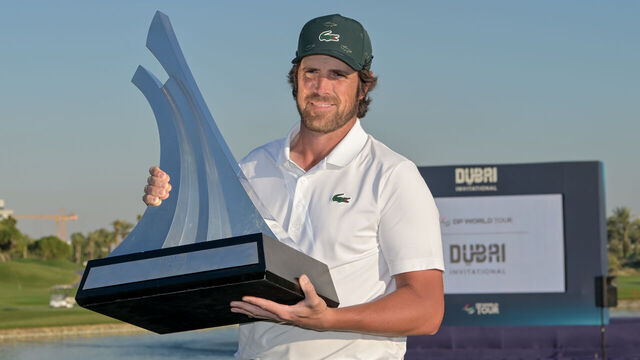 DUBAI, UNITED ARAB EMIRATES - JANUARY 18: Spanish golfer Nacho Elvira wins the final match of the 2026 Dubai Invitational Golf European Tour tournament in Dubai, United Arab Emirates, on January 18, 2026.