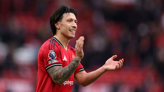 MANCHESTER, ENGLAND - JANUARY 17: Lisandro Martinez of Manchester United applauds after the Premier League match between Manchester United and Manchester City at Old Trafford on January 17, 2026 in Manchester, England.