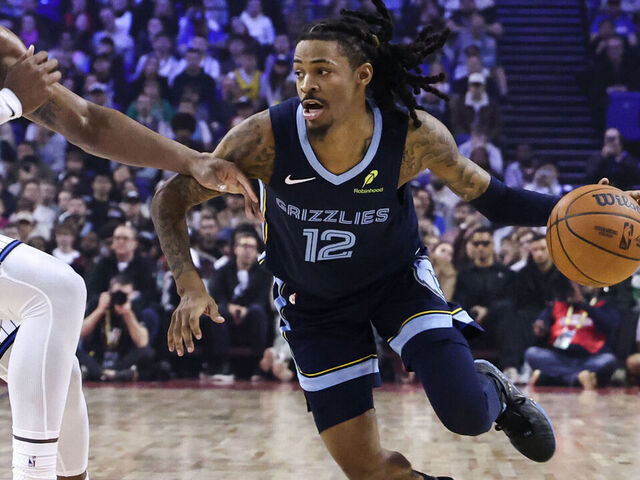 LONDON, ENG - JANUARY 18: Ja Morant #12 of the Memphis Grizzlies drives to the basket during the game against the Orlando Magic as part of the 2026 NBA London Game on January 18, 2026 at The 02 Arena in London, England. Mandatory Copyright Notice: Copyright 2026 NBAE