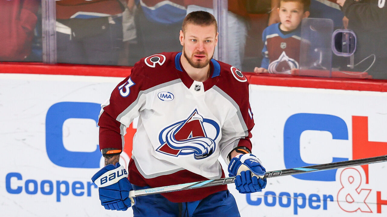 SUNRISE, FL - JANUARY 04: Colorado Avalanche right wing Valeri Nichushkin (13) skates on the ice during the pre game warm up during a NHL game between the Colorado Avalanche and the Florida Panthers on January 4, 2026 at Amerant Bank Arena in Sunrise, FL.