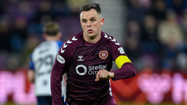 EDINBURGH, SCOTLAND - JANUARY 17: Lawrence Shankland of Hearts bursts forward during the Scottish Gas Men's Scottish Cup match between Heart of Midlothian and Falkirk at Tynecastle Park on January 17, 2026 in Edinburgh, Scotland.