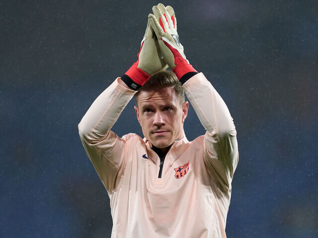 SAN SEBASTIAN, SPAIN - JANUARY 18: Marc Andre Ter Stegen of FC Barcelona warms up prior to the LaLiga EA Sports match between Real Sociedad and FC Barcelona at Estadio Anoeta on January 18, 2026 in San Sebastian, Spain.