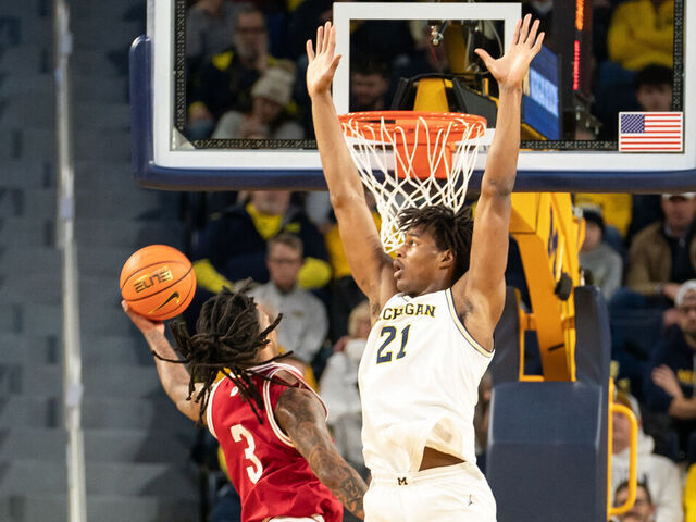 ANN ARBOR, MICHIGAN - JANUARY 20: Lamar Wilkerson #3 of the Indiana Hoosiers shoots the ball against Morez Johnson Jr. #21 of the Michigan Wolverines during the first half at Crisler Arena on January 20, 2026 in Ann Arbor, Michigan.