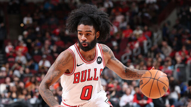 CHICAGO, IL - JANUARY 18: Coby White #0 of the Chicago Bulls drives to the basket during the game against the Brooklyn Nets on January 18, 2026 at United Center in Chicago, Illinois. Mandatory Copyright Notice: Copyright 2026 NBAE