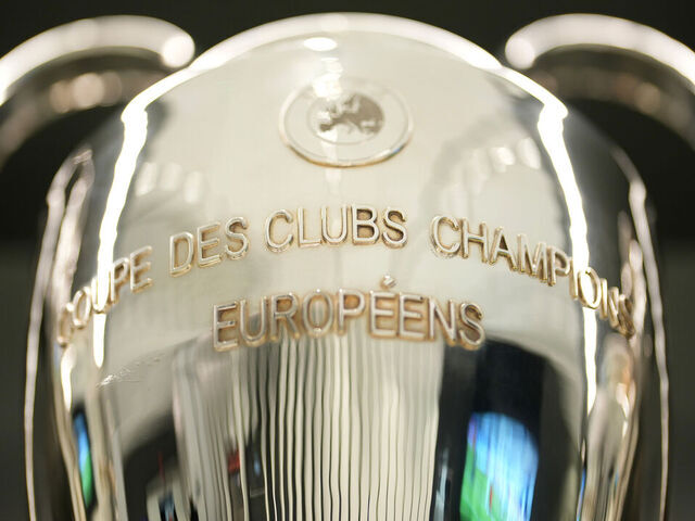 MADRID, SPAIN - DECEMBER 10: A detailed view of the UEFA Champions League Trophy inside the stadium prior to the UEFA Champions League 2025/26 League Phase MD6 match between Real Madrid C.F. and Manchester City at Estadio Santiago Bernabeu on December 10, 2025 in Madrid, Spain.