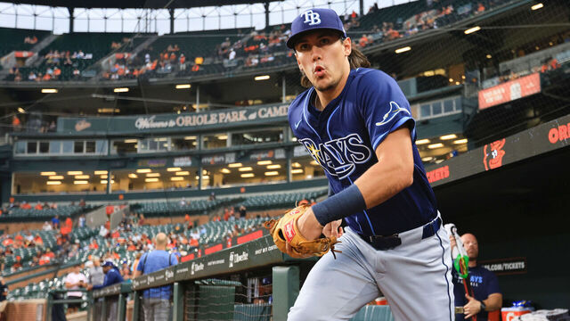 BALTIMORE, MD - SEPTEMBER 24: Tristan Gray #10 of the Tampa Bay Rays takes the field during the game between the Tampa Bay Rays and the Baltimore Orioles at Oriole Park at Camden Yards on Wednesday, September 24, 2025 in Baltimore, Maryland.