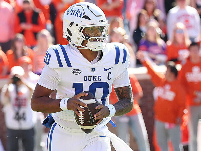 CLEMSON, SC - NOVEMBER 01: Duke Blue Devils quarterback Darian Mensah (10) during a college football game between the Duke Blue Devils and the Clemson Tigers on November 1, 2025 at Memorial Stadium in Clemson, S.C.