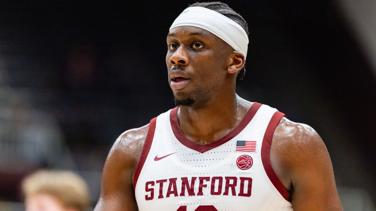 STANFORD, CA - JANUARY 02: Chisom Okpara #10 of the Stanford Cardinal looks on during a game against the Louisville Cardinals on January 2, 2026 at Maples Pavilion in Stanford, CA.