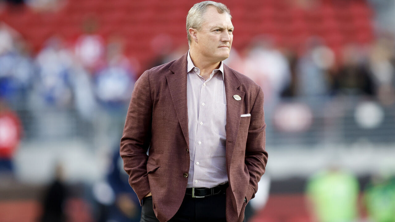 SANTA CLARA, CALIFORNIA - JANUARY 03: General Manager John Lynch of the San Francisco 49ers looks on prior to a game against the Seattle Seahawks at Levi's Stadium on January 03, 2026 in Santa Clara, California.