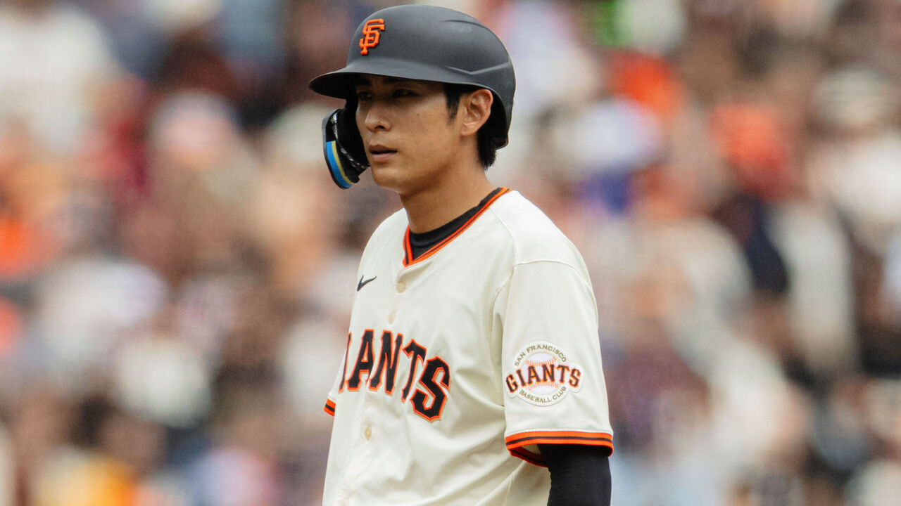 SAN FRANCISCO, CA - SEPTEMBER 28: San Francisco Giants outfielder Jung Hoo Lee (51) stands on second after hitting a hits an RBI double during a MLB game between the Colorado Rockies and San Francisco Giants on September 28, 2025, at Oracle Park in San Francisco, CA.