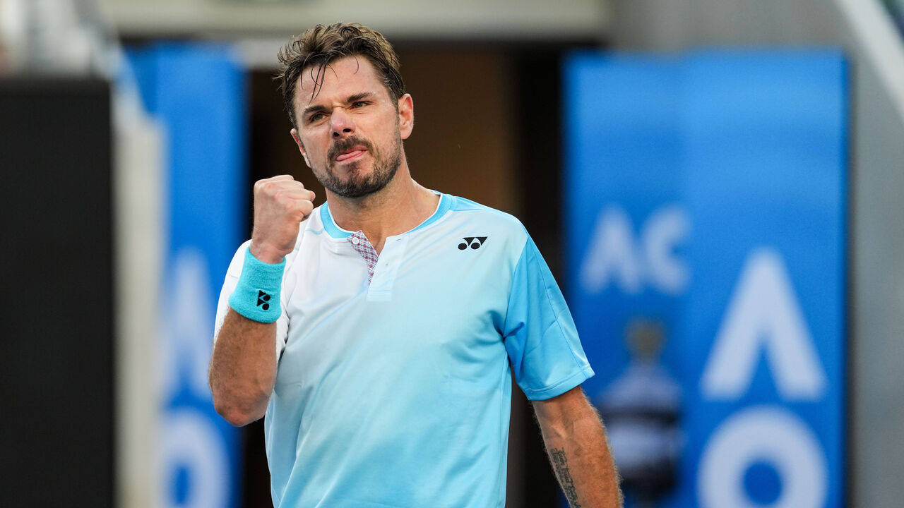 MELBOURNE, AUSTRALIA - JANUARY 22: Stan Wawrinka of Switzerland reacts in the Men's Singles Second Round match against Arthur Gea of France during day five of the 2026 Australian Open at Melbourne Park on January 22, 2026 in Melbourne, Australia.