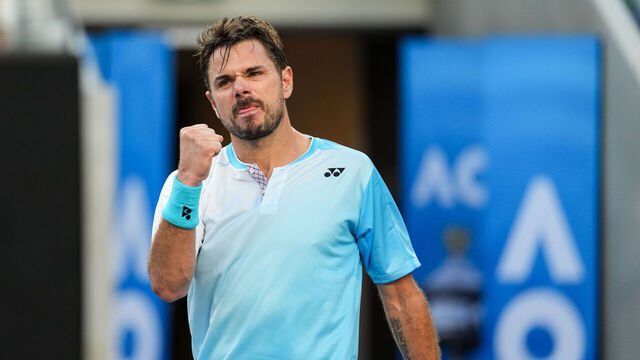 MELBOURNE, AUSTRALIA - JANUARY 22: Stan Wawrinka of Switzerland reacts in the Men's Singles Second Round match against Arthur Gea of France during day five of the 2026 Australian Open at Melbourne Park on January 22, 2026 in Melbourne, Australia.