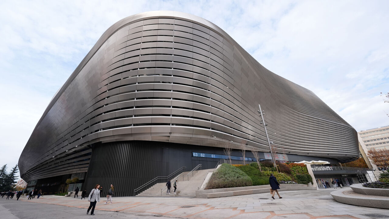A general view outside the Santiago Bernabeu Stadium, Madrid. Manchester City take on Real Madrid in the UEFA Champions League, league stage match tomorrow evening. Picture date: Tuesday December 9, 2025.