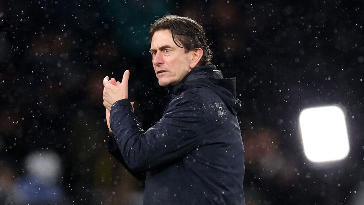 LONDON, ENGLAND - JANUARY 20: Thomas Frank manager / head coach of Tottenham Hotspur applauds after the UEFA Champions League 2025/26 League Phase MD7 match between Tottenham Hotspur and Borussia Dortmund at Tottenham Hotspur Stadium on January 20, 2026 in London, England.