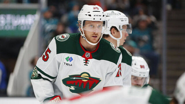 SAN JOSE, CA - DECEMBER 31: Minnesota Wild defenseman Jonas Brodin (25) looks on during the NHL game between the Minnesota Wild and the San Jose Sharks on December 31, 2025 at SAP Center in San Jose, CA.
