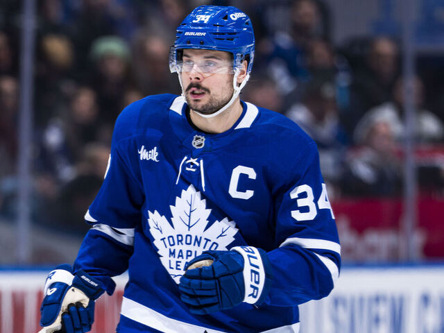 TORONTO, CANADA - DECEMBER 27: Auston Matthews #34 of the Toronto Maple Leafs skates against the Ottawa Senators during the third period in their NHL game at Scotiabank Arena on December 27, 2025 in Toronto, Ontario, Canada.