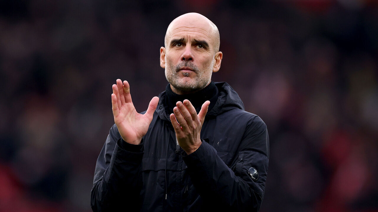 MANCHESTER, ENGLAND - JANUARY 17: Pep Guardiola, Manager of Manchester City during the Premier League match between Manchester United and Manchester City at Old Trafford on January 17, 2026 in Manchester, England.