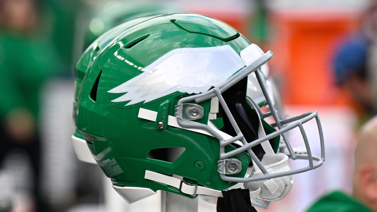 PHILADELPHIA, PA - OCTOBER 26: The throwback helmet of the Eagles is shown during the game between the New York Giants and the Philadelphia Eagles on October 26th, 2025 at Lincoln Financial Field in Philadelphia, PA.