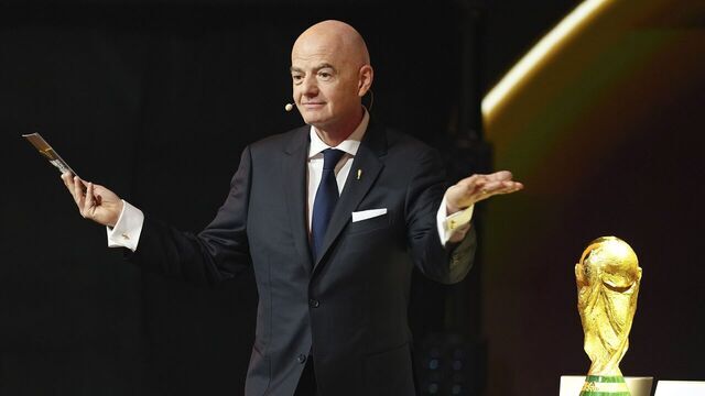 FIFA President Giovanni Infantino addresses the audience during the FIFA World Cup 2026 Final Draw at the Kennedy Center in Washington D.C., the United States, Dec. 5, 2025.