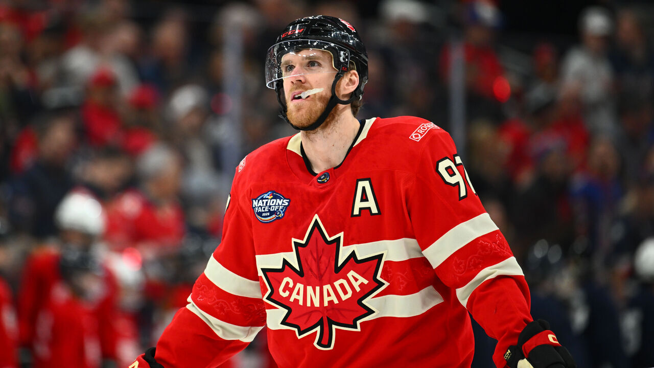 BOSTON, MASSACHUSETTS - FEBRUARY 20: Connor McDavid #97 of Team Canada skates prior to the start of the 4 Nations Face-Off Championship game between Team Canada and Team United States at TD Garden on February 20, 2025 in Boston, Massachusetts.