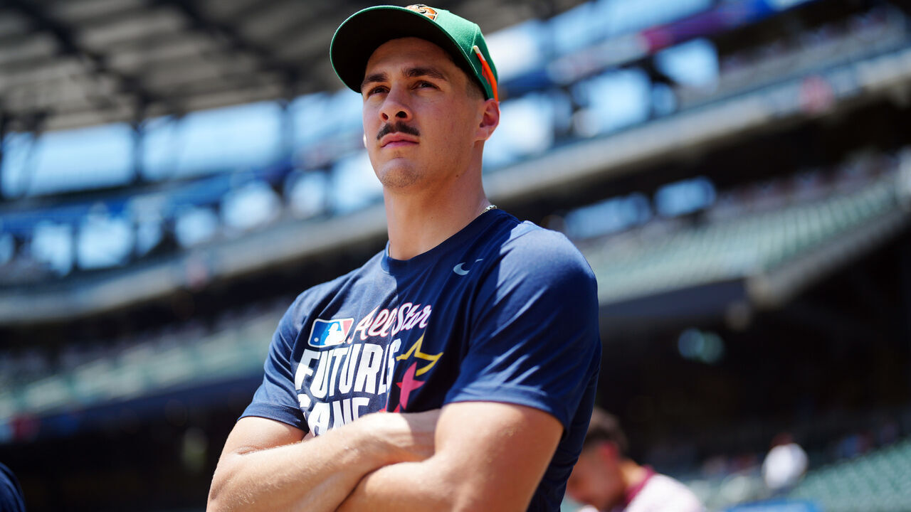 ATLANTA, GA - JULY 12: Konnor Griffin #22 of the Pittsburgh Pirates looks on during batting practice prior to the 2025 MLB All-Star Futures Game at Truist Park on Saturday, July 12, 2025 in Atlanta, Georgia.