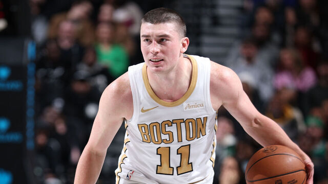 BROOKLYN, NY - JANUARY 23: Payton Pritchard #11 of the Boston Celtics dribbles the ball during the game against the Brooklyn Nets on January 23, 2026 at Barclays Center in Brooklyn, New York. Mandatory Copyright Notice: Copyright 2026 NBAE