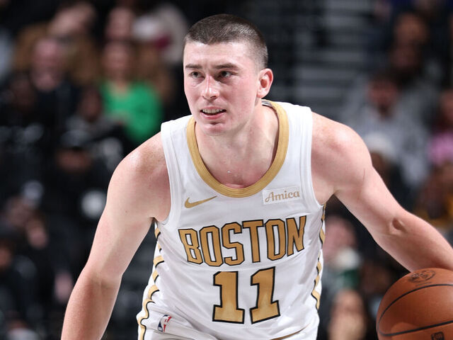 BROOKLYN, NY - JANUARY 23: Payton Pritchard #11 of the Boston Celtics dribbles the ball during the game against the Brooklyn Nets on January 23, 2026 at Barclays Center in Brooklyn, New York. Mandatory Copyright Notice: Copyright 2026 NBAE