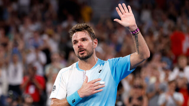 MELBOURNE, AUSTRALIA - JANUARY 24: Stan Wawrinka of Switzerland acknowledges the crowd following defeat to Taylor Fritz of the United States during the Men's Singles Third Round match on day seven of the 2026 Australian Open at Melbourne Park on January 24, 2026 in Melbourne, Australia.