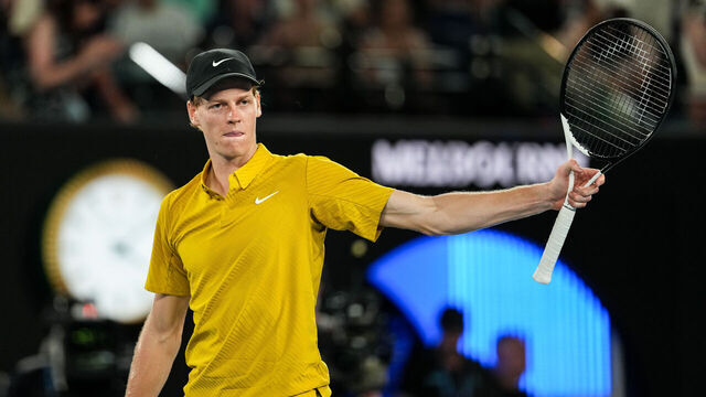 MELBOURNE, AUSTRALIA - JANUARY 24: Jannik Sinner of Italy celebrates the victory in the Men's Singles Third Round match against Eliot Spizzirri of the United States during day seven of the 2026 Australian Open at Melbourne Park on January 24, 2026 in Melbourne, Australia.