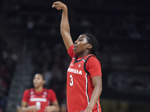 COLUMBIA, SOUTH CAROLINA - JANUARY 11: Dani Carnegie #3 of the Georgia Bulldogs follows through on a shot during the second quarter of an NCAA women's basketball game against the South Carolina Gamecocks at Colonial Life Arena on January 11, 2026 in Columbia, South Carolina.