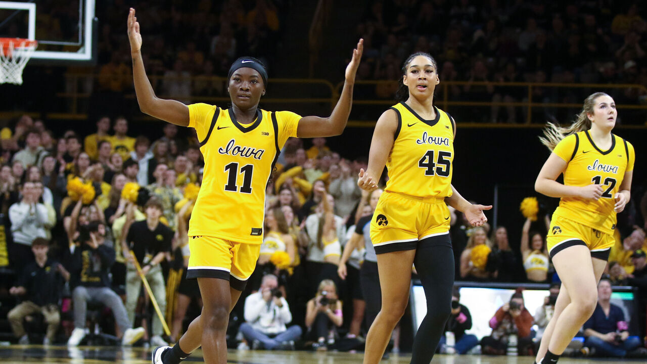 IOWA CITY, IA - JANUARY 25: Guard Chazadi "Chit-Chat" Wright #11 of the Iowa Hawkeyes celebrates after a 3-point basket in the first half against the Ohio State Buckeyes on January 25, 2026 at Carver-Hawkeye Arena, in Iowa City, Iowa.