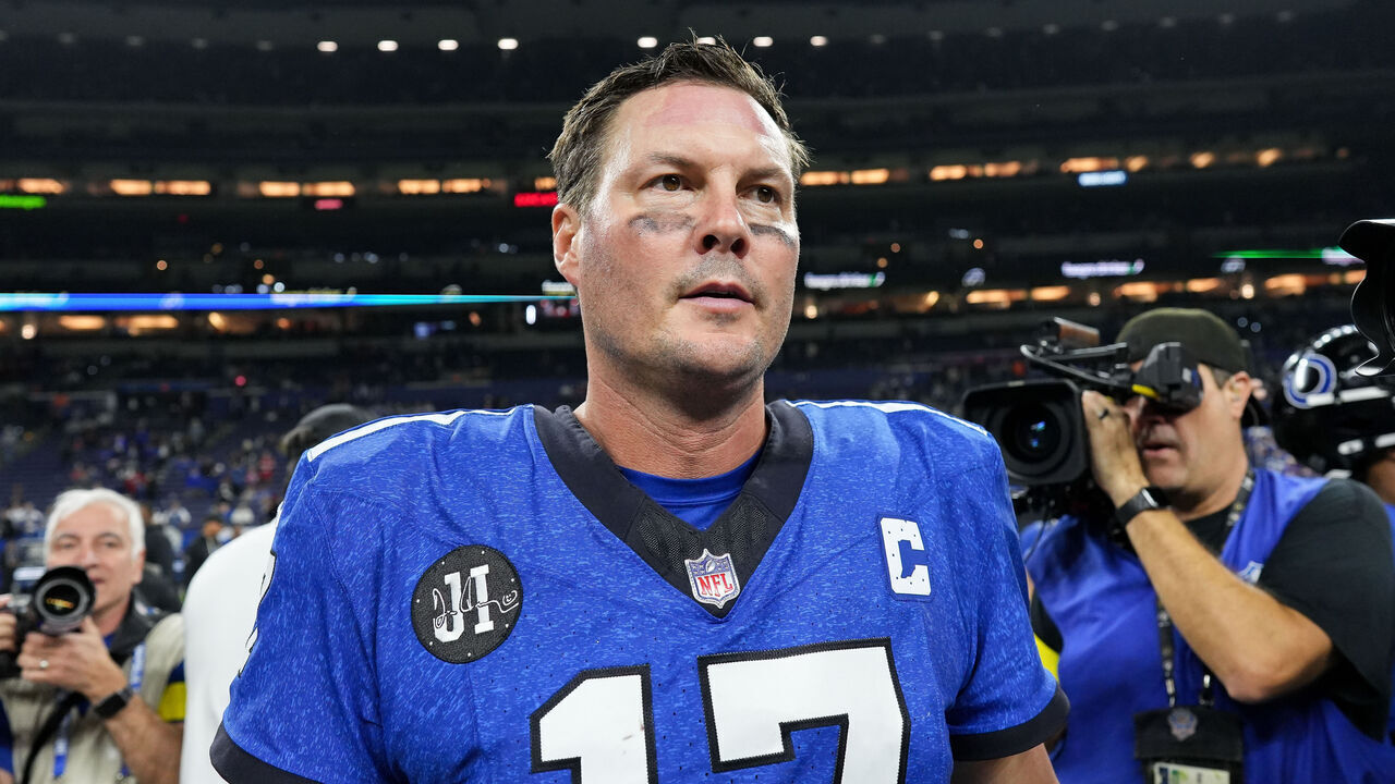INDIANAPOLIS, INDIANA - DECEMBER 22: Philip Rivers #17 of the Indianapolis Colts walks across the field after losing to the San Francisco 49ers 48-27 at Lucas Oil Stadium on December 22, 2025 in Indianapolis, Indiana.