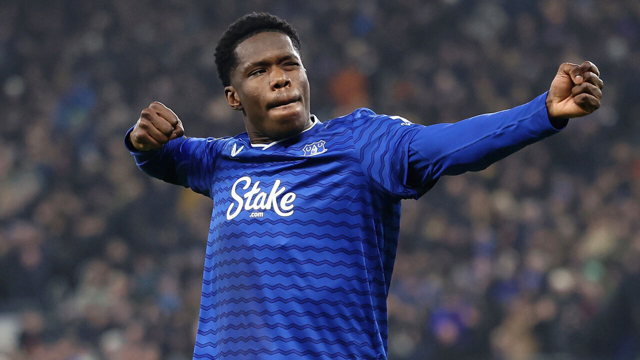 LIVERPOOL, ENGLAND - JANUARY 26: Thierno Barry of Everton celebrates scoring his team's first goal during the Premier League match between Everton and Leeds United at Hill Dickinson Stadium on January 26, 2026 in Liverpool, England.