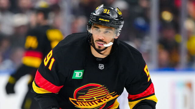 VANCOUVER, CANADA - JANUARY 21: Evander Kane #91 of the Vancouver Canucks skates during the second period of their NHL game against the Washington Capitals at Rogers Arena on January 21, 2026 in Vancouver, British Columbia, Canada.