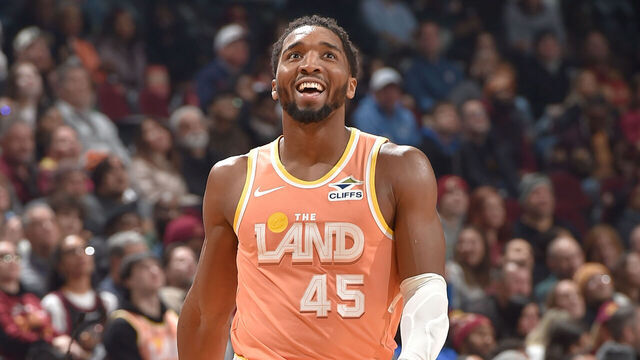 CLEVELAND, OH - JANUARY 26: Donovan Mitchell #45 of the Cleveland Cavaliers looks on during the game against the Orlando Magic on January 26, 2026 at Rocket Arena in Cleveland, Ohio. NOTE TO USER: User expressly acknowledges and agrees that, by downloading and/or using this Photograph, user is consenting to the terms and conditions of the Getty Images License Agreement. Mandatory Copyright Notice: Copyright 2026 NBAE