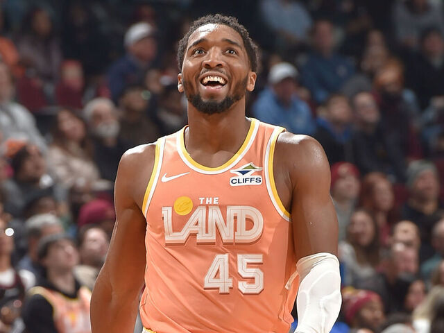 CLEVELAND, OH - JANUARY 26: Donovan Mitchell #45 of the Cleveland Cavaliers looks on during the game against the Orlando Magic on January 26, 2026 at Rocket Arena in Cleveland, Ohio. NOTE TO USER: User expressly acknowledges and agrees that, by downloading and/or using this Photograph, user is consenting to the terms and conditions of the Getty Images License Agreement. Mandatory Copyright Notice: Copyright 2026 NBAE