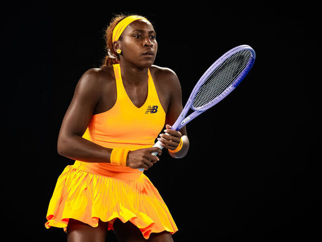 MELBOURNE, AUSTRALIA - JANUARY 27: Coco Gauff of the United States in action against Elina Svitolina of Ukraine in the quarter-final on Day 10 of the 2026 Australian Open at Melbourne Park on January 27, 2026 in Melbourne, Australia