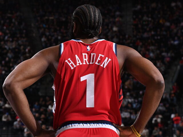 INGLEWOOD, CA - JANUARY 1: James Harden #1 of the LA Clippers during the game against the Utah Jazz on January 1, 2026 at Intuit Dome in Los Angeles, California. NOTE TO USER: User expressly acknowledges and agrees that, by downloading and/or using this Photograph, user is consenting to the terms and conditions of the Getty Images License Agreement. Mandatory Copyright Notice: Copyright 2026 NBAE