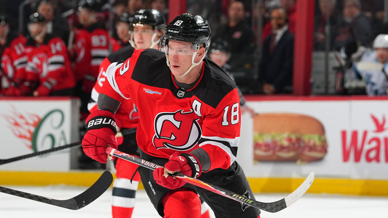 NEWARK, NJ - JANUARY 03: Ondrej Palat #18 of the New Jersey Devils skates during the first period of the game against the Utah Mammoth on January 3, 2026 at the Prudential Center in Newark, New Jersey.