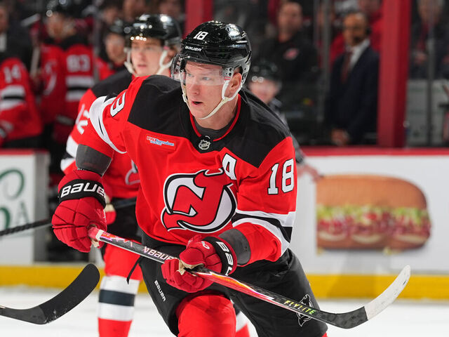 NEWARK, NJ - JANUARY 03: Ondrej Palat #18 of the New Jersey Devils skates during the first period of the game against the Utah Mammoth on January 3, 2026 at the Prudential Center in Newark, New Jersey.