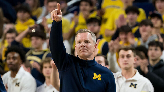 ANN ARBOR, MICHIGAN - JANUARY 23: Dusty May of the Michigan Wolverines reacts following a second half play against the Ohio State Buckeyes at Crisler Arena on January 23, 2026 in Ann Arbor, Michigan.