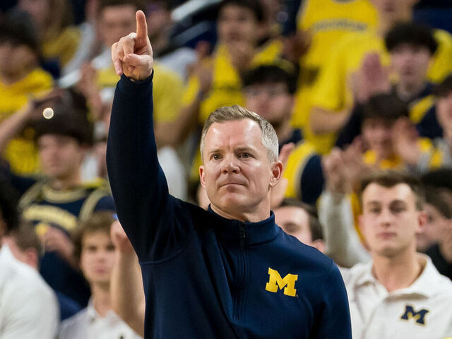 ANN ARBOR, MICHIGAN - JANUARY 23: Dusty May of the Michigan Wolverines reacts following a second half play against the Ohio State Buckeyes at Crisler Arena on January 23, 2026 in Ann Arbor, Michigan.