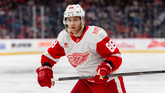 WINNIPEG, CANADA - JANUARY 24: Patrick Kane #88 of the Detroit Red Wings skates in the first period against the Winnipeg Jets at Canada Life Centre on January 24, 2026 in Winnipeg, Canada.