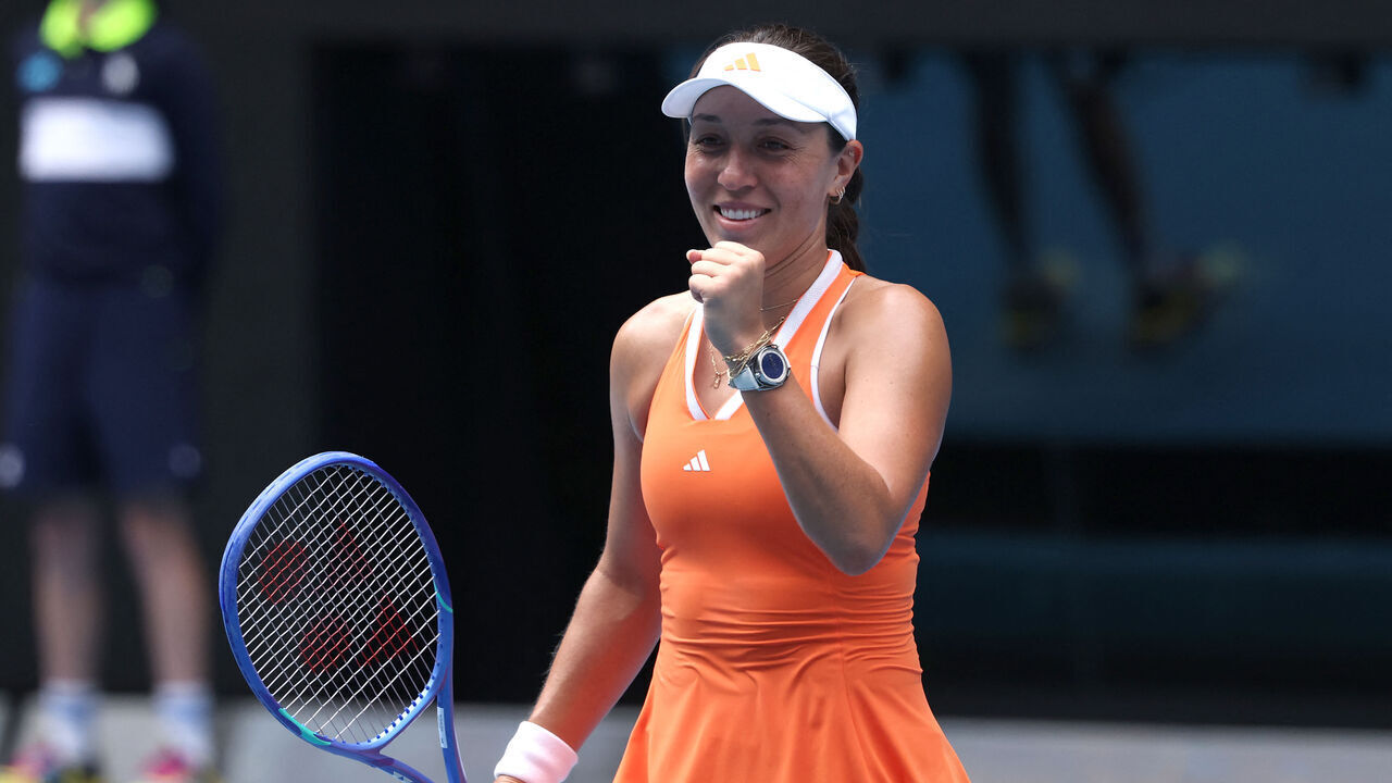 USA's Jessica Pegula celebrates a match point against compatriot Amanda Anisimova during their women's singles quarter-final match on day eleven of the Australian Open tennis tournament in Melbourne on January 28, 2026. / -- IMAGE RESTRICTED TO EDITORIAL USE - STRICTLY NO COMMERCIAL USE --