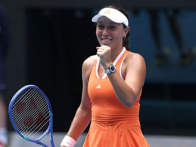 USA's Jessica Pegula celebrates a match point against compatriot Amanda Anisimova during their women's singles quarter-final match on day eleven of the Australian Open tennis tournament in Melbourne on January 28, 2026. / -- IMAGE RESTRICTED TO EDITORIAL USE - STRICTLY NO COMMERCIAL USE --