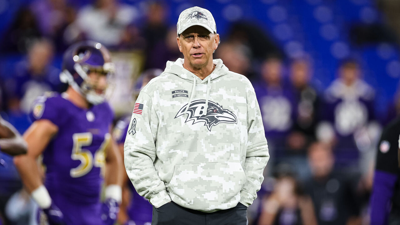 BALTIMORE, MD - NOVEMBER 07: Offensive coordinator Todd Monken of the Baltimore Raves looks on before the game against the Cincinnati Bengals at M&T Bank Stadium on November 7, 2024 in Baltimore, Maryland.