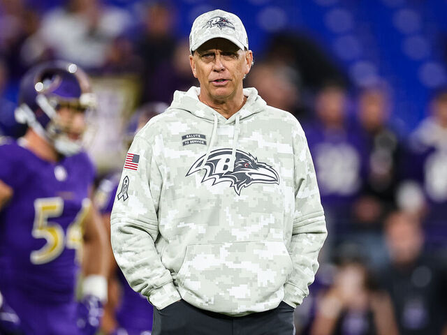 BALTIMORE, MD - NOVEMBER 07: Offensive coordinator Todd Monken of the Baltimore Raves looks on before the game against the Cincinnati Bengals at M&T Bank Stadium on November 7, 2024 in Baltimore, Maryland.