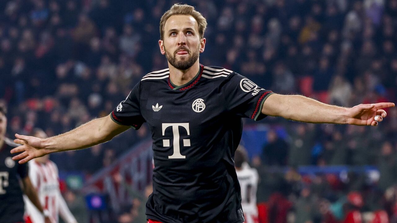 Eindhoven, Netherlands - January 28: Harry Kane of FC Bayern Munchen celebrates after scoring his teams second goal during the UEFA Champions League 2025/26 League Phase MD8 match between PSV Eindhoven and FC Bayern Munchen at PSV Stadion on January 28, 2026 in Eindhoven, Netherlands.